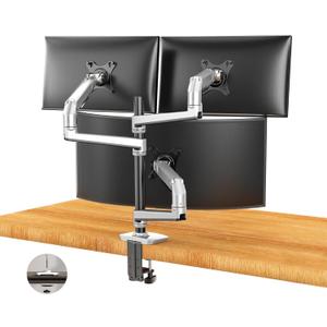 Ergounion Heavy Duty Triple Monitor Mount, Mechanical Spring 3 Monitor Arm for Ultrawide & Curved Screens, Fits Three 13-40 Inch Displays up to 25 lbs Per Arm, Premium Aluminum VESA Stand, Silver