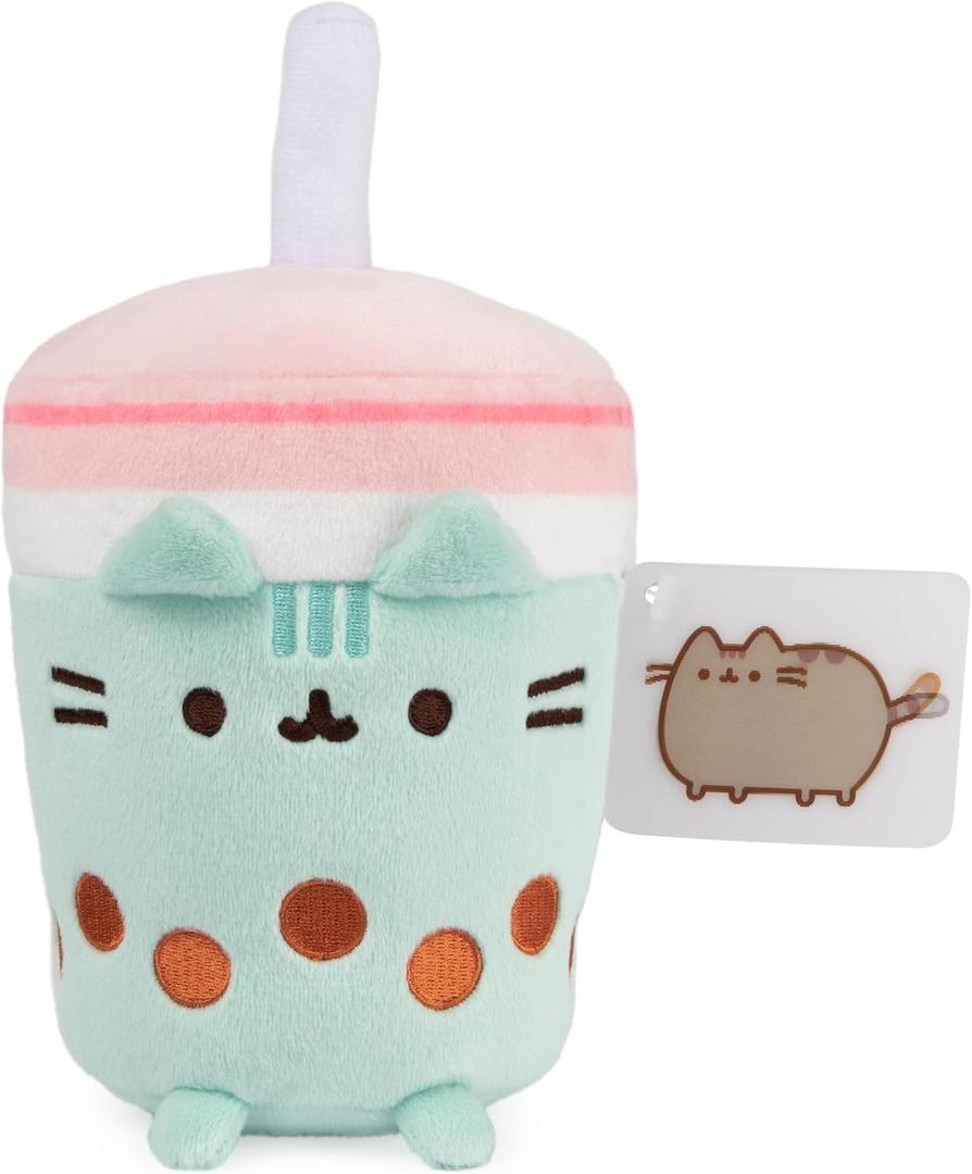 GUND Pusheen Boba Tea Cup Plush Cat Stuffed Animal for Ages 8 and Up, Green/Pink, 6