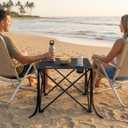Sunset Cliffs Portable Beach Table with 2 Cup Holders & Carry Bag Lightweight Folding Camping Side Table 19" x 19" Compact Outdoor Table for Sand, Picnic, and Travel Black