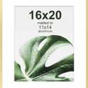 FrameWorks 16x20 with 11x14 Mat  Brass Gold Deluxe Modern Aluminum Picture Frame with Tempered Glass and Removable Mat