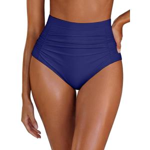 Arolina Womens High Waisted Bikini Bottoms Swim Bottom Ruched Full Coverage Retro Bathing Suit Bottoms, Smal
