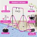 Amrta Foldable Gymnastics Bar with Rings, Adjustable Collapsible Horizontal Training Equipment Set for Indoor Outdoor Home Use Gym Gift in Pink Purple Blue