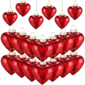 12 Pcs Burgundy Valentines Heart Glass Ornaments Heart Shaped Red Crystal Hanging Ornaments Bulk Mini Crystal Hanging Decorations for Party Valentines Wedding Anniversary Tree Decor