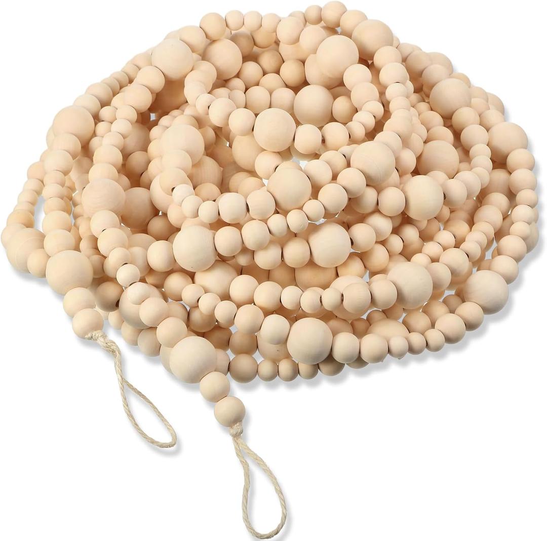 Giegxin 1 Pcs 32.8 Feet Christmas Wooden Bead Garland Xmas Tree Beads Garland Rustic Wood Beaded Decor for Christmas Holiday Rustic Home Farmhouse Decoration (Wood Color)