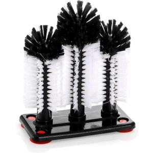 Yesland Water Bottle Cleaning Brush with Suction Base, 3 Head Removable Glass Washer Bristle Brush Cleaner for Long Leg Cup, Beer Cup, Red Wine Glass, Bar, Kitchen, Sink, Home Tools