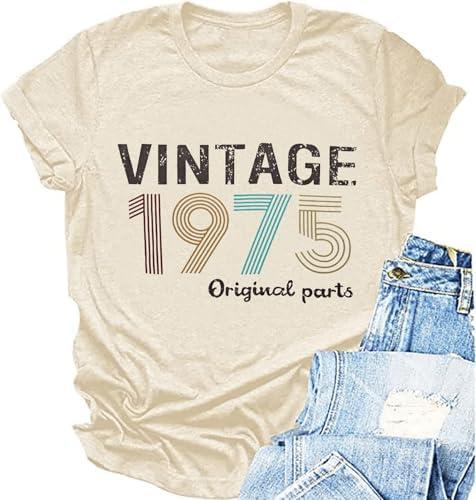 Vintage 1976 T Shirts for Women 50th Birthday Shirts Gifts Born in 1976 Tshirt Retro Short Sleeve Tee Tops Size S