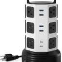 Power Strip Tower Surge Protector, JACKYLED 12 Outlets 6 USB (2 USB C) Charging Station, Extension Cord with Multiple Outlets, 1050J 1625W/13A Outlet Extender 6.5ft Extension Cord for Home Office