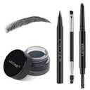 LAVONE Eyebrow Stamp Pencil Kit - Makeup Brow Stamp Trio with Waterproof Eyebrow Pencil, Eyeliner, Pomade, Dual-ended Brush - Dark Black
