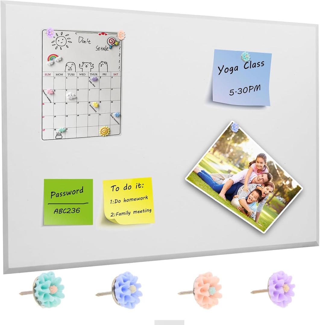White 16.5 x 12.6 inch Cork Board, self-Adhesive Bulletin Board (with Adhesive Backing) with pushpins, Cork Boards for Walls can be Used to Stick Notes, schedules, Office and Home, Vision Board