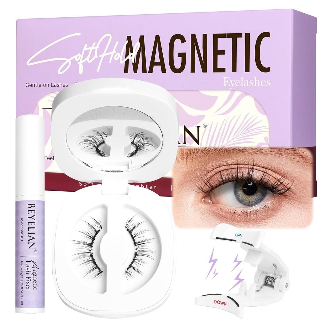 BEYELIAN Magnetic Eyelashes with Applicator, Soft Magnetic Lashes Natural Look Comfortable & Secure Fit Easy to Apply Reusable (1 Pairs, CS03)