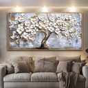 Canvas Wall Art for Living Room Large Wall Decor for Office Bedroom Decorations Gold Accent White Flower Tree Landscape Pictures Artwork Room Wall Mural Aesthetic Home Decor 30x60 in