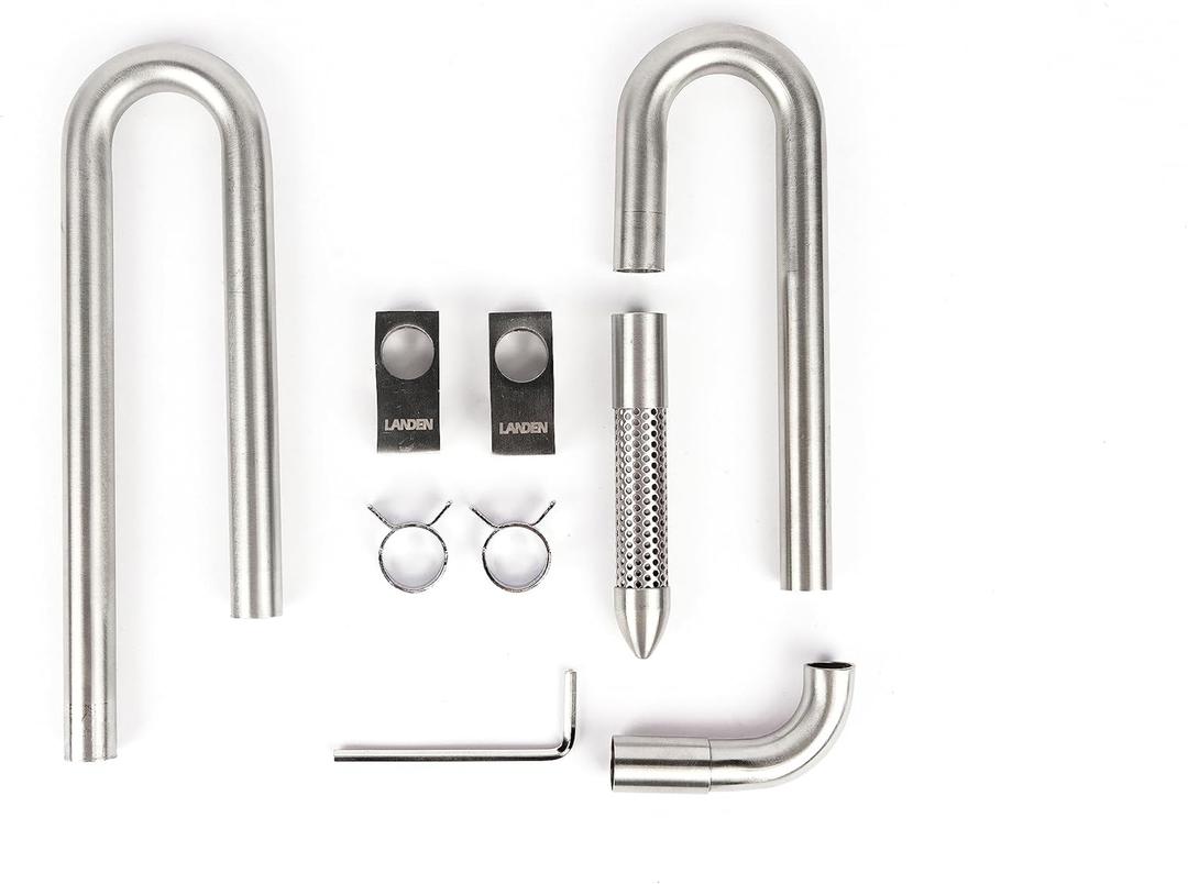 LANDEN 304 Stainless Steel Lily Pipes with Clamps for Rimless Glass Aquarium, Inflow and Outflow Set (Pipe Diameter 12mm) (ID/OD=10/12mm)