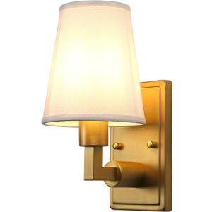 Wall Sconce 1-Light Fixture Antique Finish with White Fabric Shade, E26 Hardwired Indoor Wall Light for Vanity Bathroom Living Room Bedside Nightstand Light