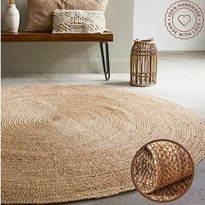 FRELISH DECOR Handwoven Jute Area Rug - 6 feet Round - Natural Yarn - Rustic Vintage Beige Braided Reversible Rug - Eco Friendly Rugs for Bedroom - Kitchen - Living Room - Farmhouse (6' Round)