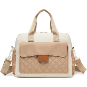 Beaulyn Stylish Lunch Box for Women,Cute Quilted Lunch Box for Girls, Insulated Lunch Bag with Multi-pockets, Snap Closure & Shoulder Strap,ReusableLunchbox Tote Bag for Work Shcool Picnic (Beige)