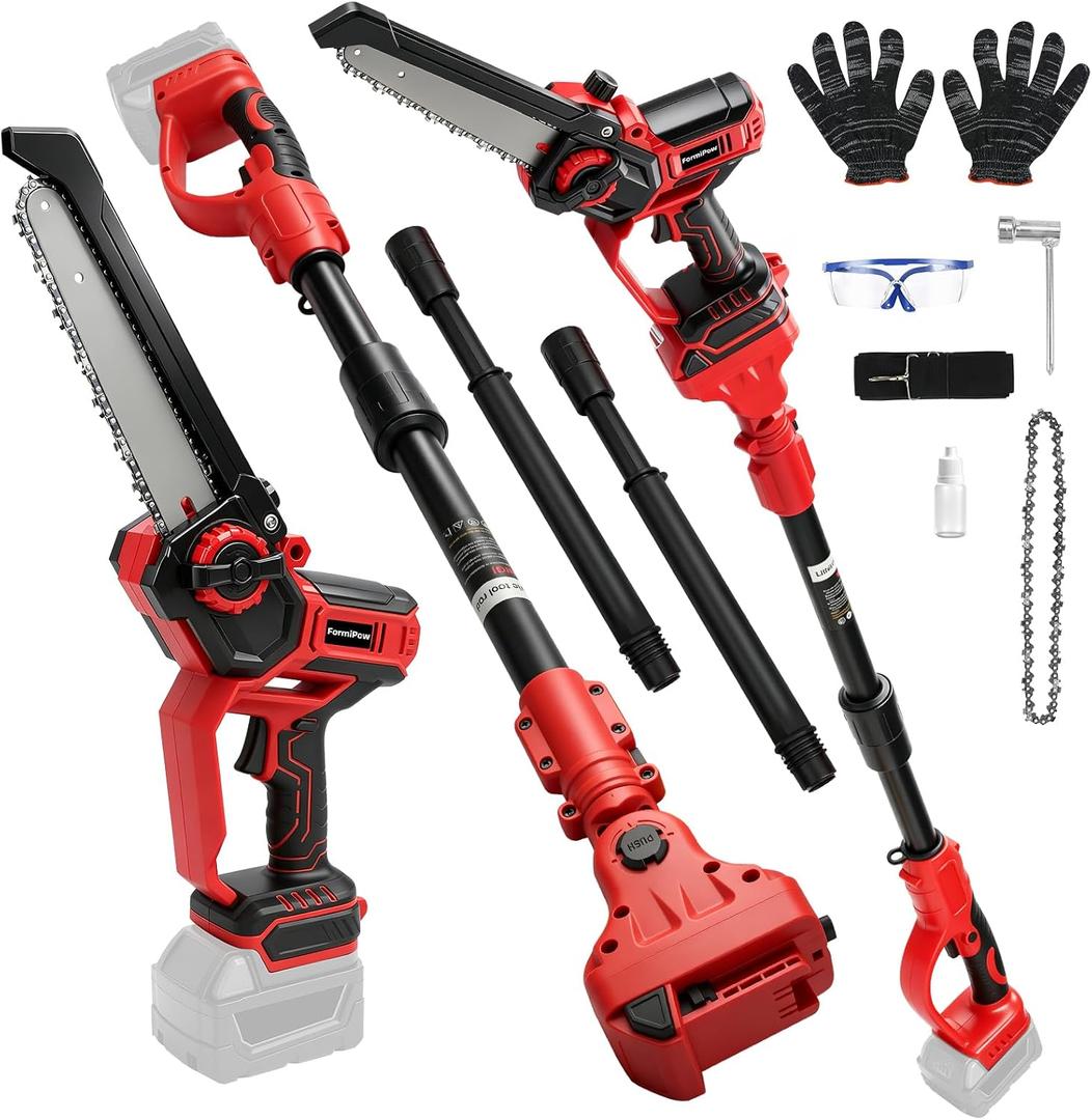 2-IN-1 8 Inch Cordless Pole Chainsaw for Milwaukee M18 Battery, Brushless Chain Saw with LED Display, MAX 15FT Reach (Your Height + 4-8FT Pole), Auto Oiling for Tree Wood Cutting (No Battery)