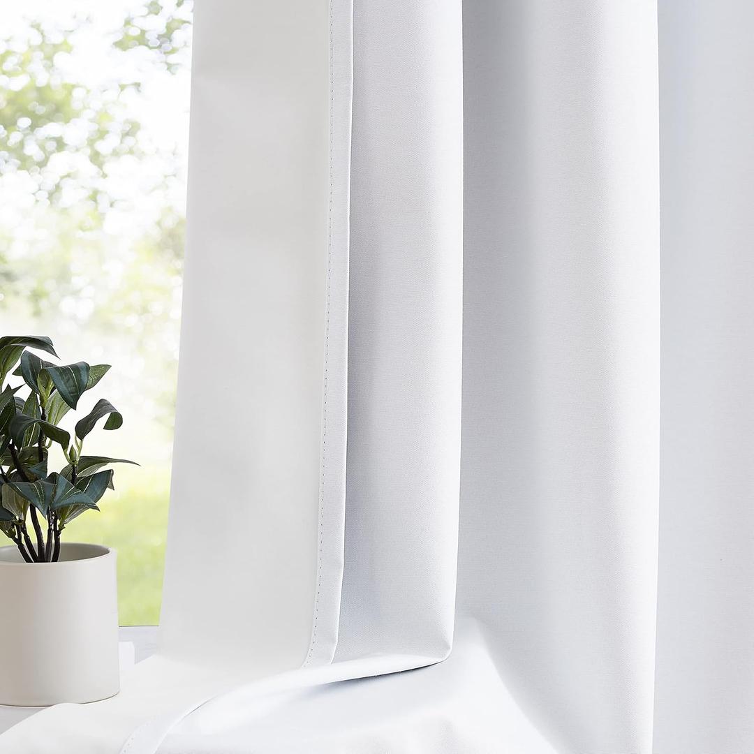 White Blackout Curtains for Bedroom Living Room 52 x 88 Inch Drop Linen Look Blackout Curtain Set with White Coating Solid Thermal Insulated Energy Saving Eyelet Curtain Drapes 2 Panels