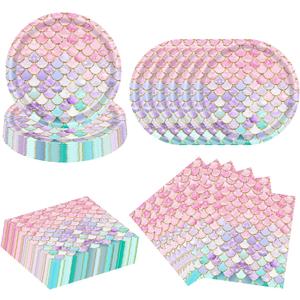 80pcs Mermaid Party Supplies Mermaid Paper Plates and Napkins Party Tableware for Girls Women Birthday Cocktail Bridal Shower Graduation Wedding Decorations