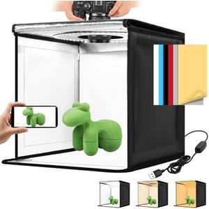Photo Light Box, 12" x 12" Photography Light Box with CRI>95 120 Light Beads. Dimmable Shooting Tent Kit with White and Warm Light. 6 Color Backdrops Photo Booth for Studio Products Display