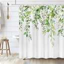 Tititex Greenery Eucalyptus Shower Curtain Sets, Bright Green Watercolor Leaves on The Top Plant with Floral Bathroom Decoration 60x72 Inch with Hooks