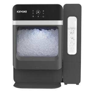 ICEVOKE Countertop Nugget Ice Maker with Side Water Tank, Self-Cleaning Ice Machine with Ice Scoop, 33 lbs/Day Chewable Ice, Ready in 10 Mins, Black