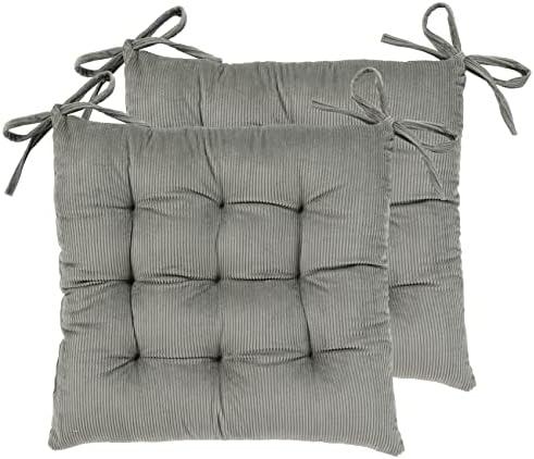 HLOVME Corduroy Chair Cushion with Ties Ultra Soft Warm Floor Cushion for Kids Reading Nook Comfortable Square Seat Cushion for Adult 15.7”x15.7” Set of 2, Grey