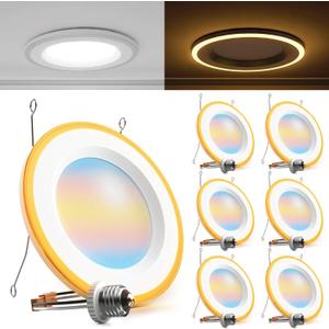 Sunco 6 Pack 6 Inch LED Recessed Lighting Retrofit with Night Light, 2700K/3000K/4000K/5000K/6000K Selectable, Dimmable Can Lights, 13W, 1200LM, Damp Rated, Retrofit Installation ETL