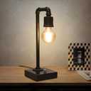 Industrial Table Lamp, Vintage Bedside Lamp with USB C and USB A Charging Ports, Dimmable Steampunk Office Lamp Metal Pipe Edison Reading Lamps for Bedroom, Dorm, Farmhouse Decor 6W LED Bulb Included