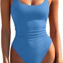LASLULU Women's One Piece Swimsuits Sexy Halter Backless Slimming Bathing Suit Tummy Control Swimsuit (Blue, M)