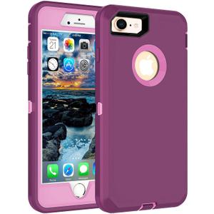 MXX Case Compatible with iPhone 8 and iPhone 7, with Screen Protector 3-Layer Super Full Heavy Duty Body Bumper Cover/Shock Protection/Dust Proof, Designed for iPhone 7 and 8 - (Purple/Light Pink)