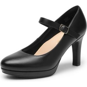 DREAM PAIRS Women's Pumps Close Toe Classic High Heels Round Toe Comfortable Low Platform Mary Jane Dress Shoes (9.5, Black)