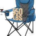 ARROWHEAD OUTDOOR Portable Deluxe Folding Camp Quad Chair w/Headrest, Glass & Cup Holders, Armest 6-can Cooler, Heavy Duty Carry Bag, 550 lbs Weight Capacity (Blue)