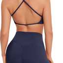 OMKAGI Workout Sets for Women Open Back Strappy Sports Bra Booty Biker Shorts Gym Outfits (Small, Navy Blue)