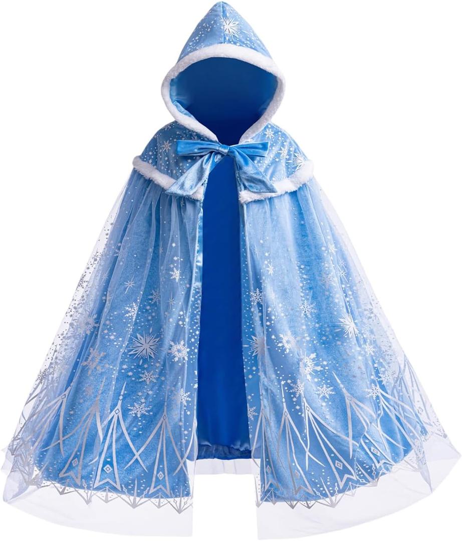 Girls Princess Velvet Cape Kids Elsa Hooded Princess Cape Halloween Snow Cloak Costume 2-10Years (Medium, Frozen Blue) Girls Princess Velvet Cape Kids Elsa Hooded Princess Cape Halloween Snow Cloak Costume 2-10Years (Medium, Frozen Blue)