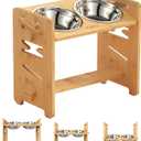 Vantic Elevated Dog Bowls, Adjustable Raised Dog Bowl Stand for Medium Sized Pet, Sturdy Bamboo Food Feeder with 2 Stainless Steel Dishes, Natural