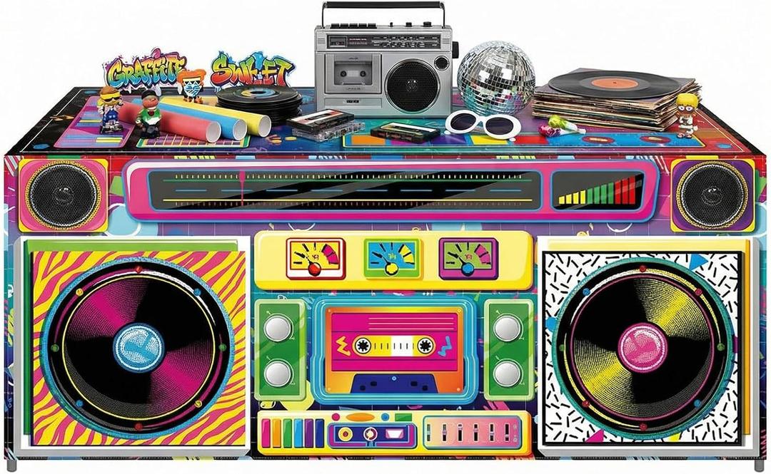 Peryiter 6 ft 80s 90s Radio Theme Party Tablecloth, 80s 90s Birthday Party Supplies Hip Hop Retro Backdrop Disco Decoration Vintage Radio Washable Fabric Polyester Rectangle Table Cover