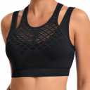 RUNNING GIRL Sports Bras for Women High Support,Seamless Ribbed Longline High Neck Sports Bra Racerback Padded Crop Top Yoga (Black)
