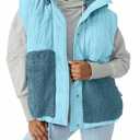 Imily Bela Womens Winter Sherpa Fleece Vest Stand Collar Button Down Sleeveless Jacket Casual Hooded Coat Outerwear, 2XL