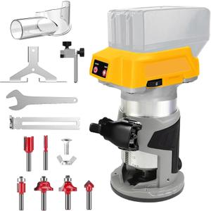 Router Tool for Dewalt 20V Battery,Wood Router with 6 Variable Speeds,Max 30,000 RPM800W Palm Router for Woodworking,Cordless Router with Trim Bits, Edge & Roller Guide, Dust HoodTool only