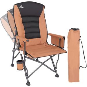 Camping Chairs for Adults, Adjustable Backrest Heavy Duty Oversized Folding Camping Chair Supports 350lbs for Outside with Cup Holder & Side Pocket, Outdoor Folding Camp Chair with High Back (Brown)