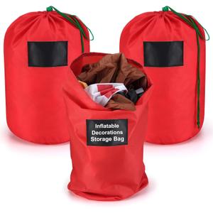 3 Pcs 21 x 12 Inch Christmas Inflatable Decorations Storage Bag with Blackboard Drawstring Waterproof Christmas Storage Containers for Holiday Xmas Ornaments Accessories Gift Organizer(Red)
