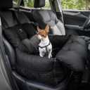 JACKO & CO Premium Dog Car Seat – Safe & Cozy Travel Bed Carrier for Small Dogs, Puppies, Pets, Clip-On Leash, Storage Pockets, Water-Resistant, Machine Wash (Black, Removable - Small (1-25lbs))