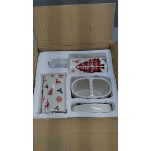 Christmas Bathroom Decor Sets of 4, Reindeer Christmas Toothbrush Holder Set, Xmas Ceramic Bathroom Accessories Set