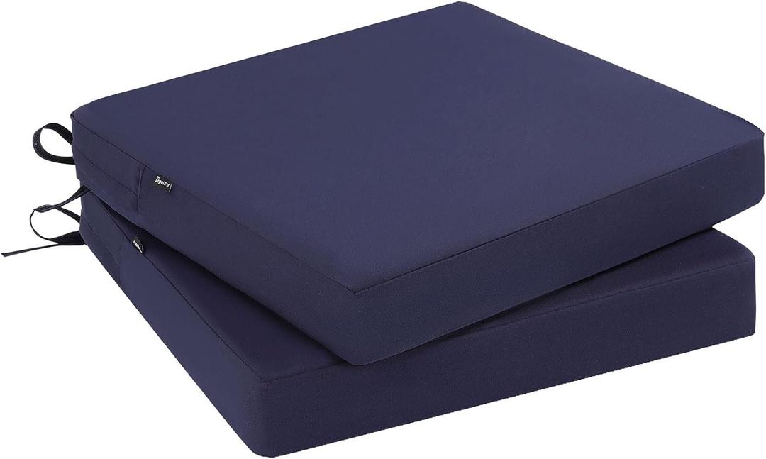 Topotdor Outdoor Chair Cushions Set of 2, 18.5"x16.5"x3" Waterproof Patio Chair Cushions for Outdoor Furniture, Square Corner Outdoor Seat Cushions Color Fastness Chair Pads with Ties, Blue