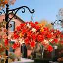 Fall Flowers with Hanging Basket Artificial for Decoration, Fake Silk Rhododendron Flowers for Outdoors, UV Resistant No Fade Floral for Home Garden Balcony Porch Patio Wedding Party Decor (Orange Yellow White With Basket)