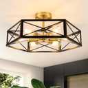 WILON Industrial Semi Flush Mount Ceiling Light, 19.68" Dining Room Light Fixture Farmhouse 6-Light Kitchen Lighting Fixtures Ceiling Mount Black and Gold Light Fixture for Hallway Kitchen Foyer