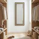 Rattan Full Length Mirror,24"x60" Long Rattan Wall Mirror,Wooden Mirror with Wicker Frame,Decorative Full Body Mirror Hanging,Farmhouse Rectangle Floor Mirror for Bathroom Living Dressing Room Black