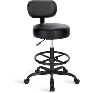SUPERJARE Drafting Chair with Back, Adjustable Foot Rest Rolling Stool, Multi-Purpose Office Desk Chair, Thick Seat Cushion for Home Bar Kitchen Shop - All Black, 23.6"D x 23.6"W x 35.8"H