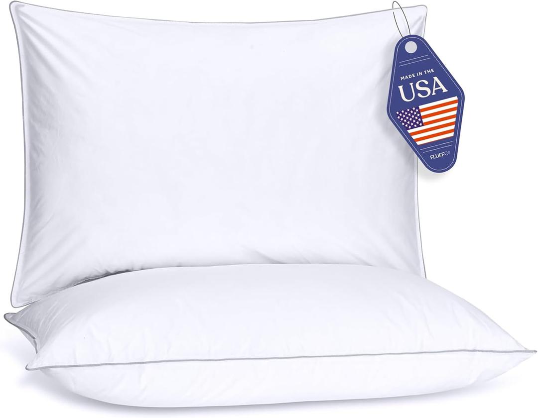 FluffCo Down Alternative Pillows King Size Set of 2 - King Bed Pillows for Sleeping - Made in USA - Cooling Surface and Machine Washable for Side, Back, and Stomach Sleepers (King (U.S. Standard))
