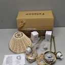 Gold Dimmable Plug in Wall Sconces Set of 2 with Swing Arm, Hand Woven Rattan